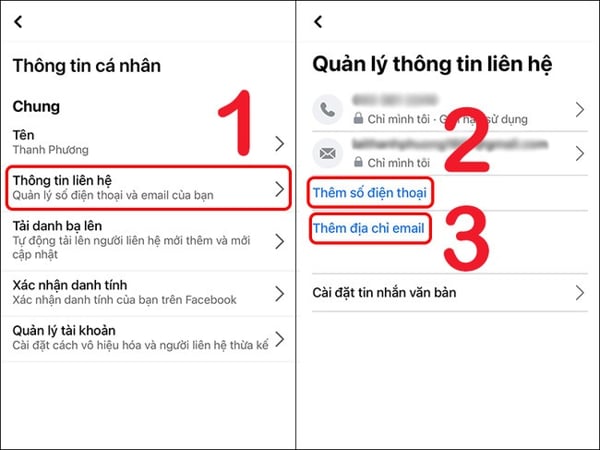 Cách lấy lại mk fb -  Chọn thông tin liên hệ